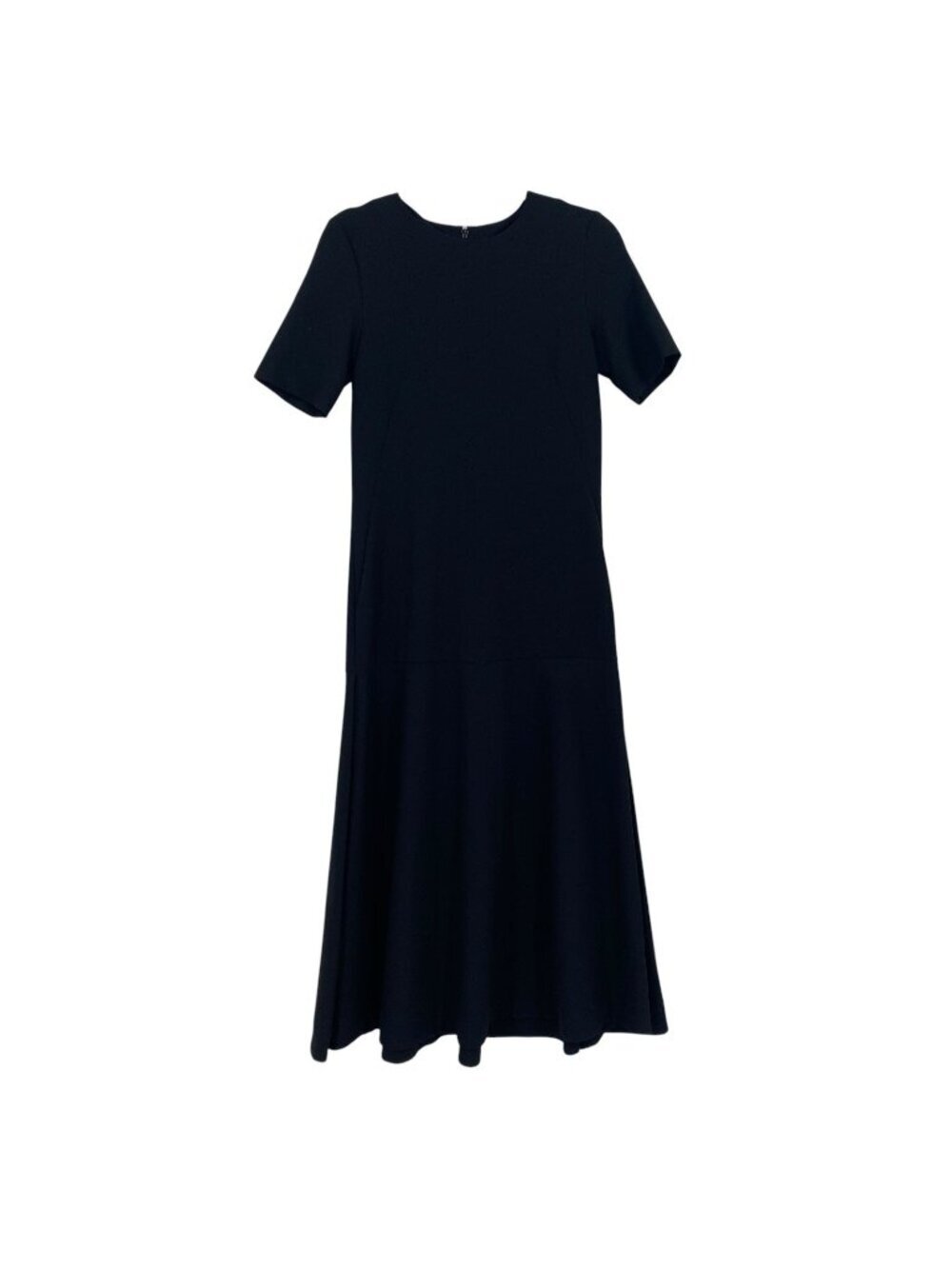 COS Women's Size 4 Black Round Neck Short Sleeve Flared Midi Dress Minimalist